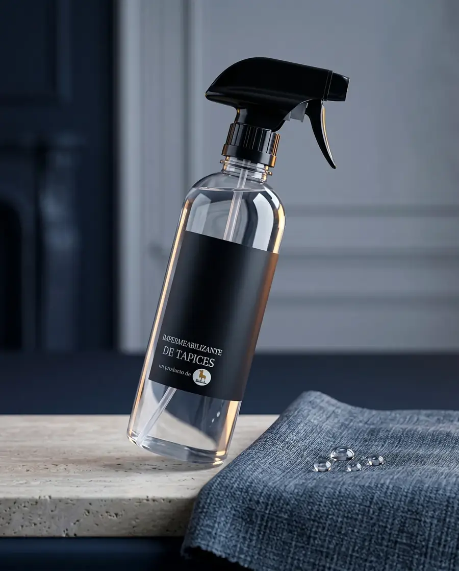 Impermeabilizante de tapices con estética premium sobre tela azul